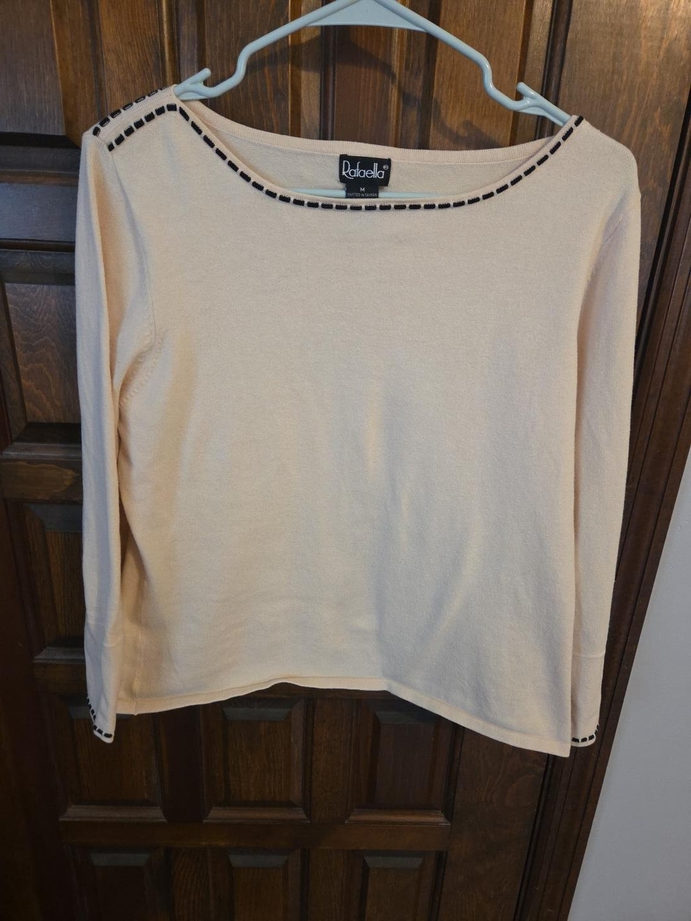 Rafaella Ivory Black Trim 3/4 Sleeve Boat Neck Sweater M
